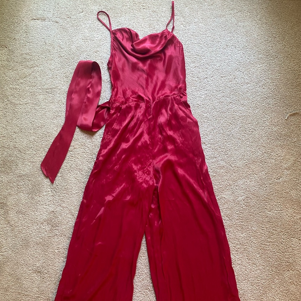 Anthropologie Cowl Neck Jumpsuit Red XS